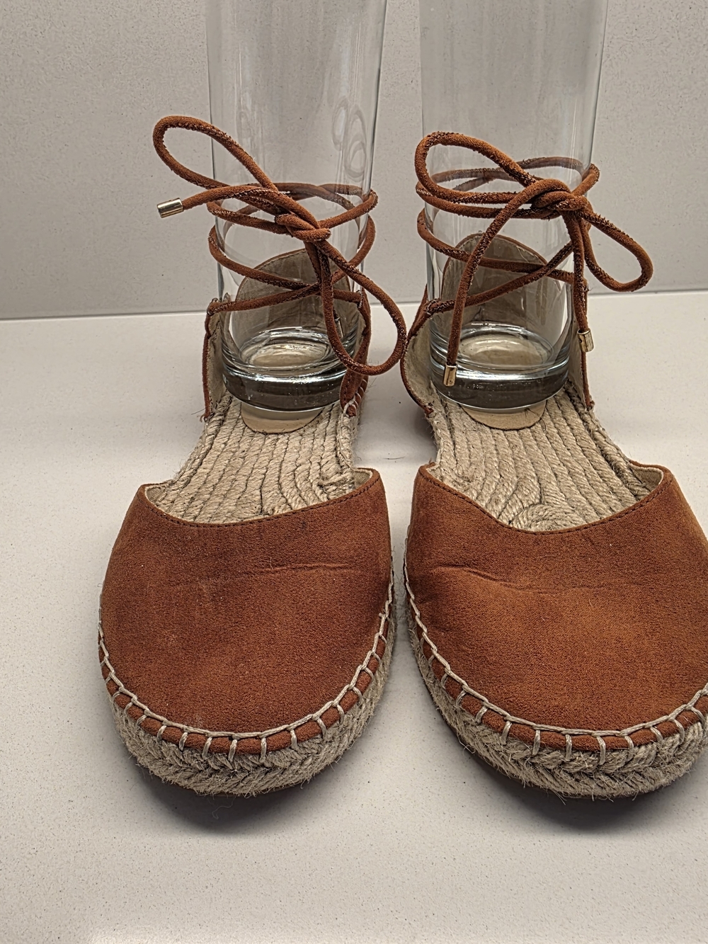 LOFT Tan Suede Espadrille Lace-Up Flats
